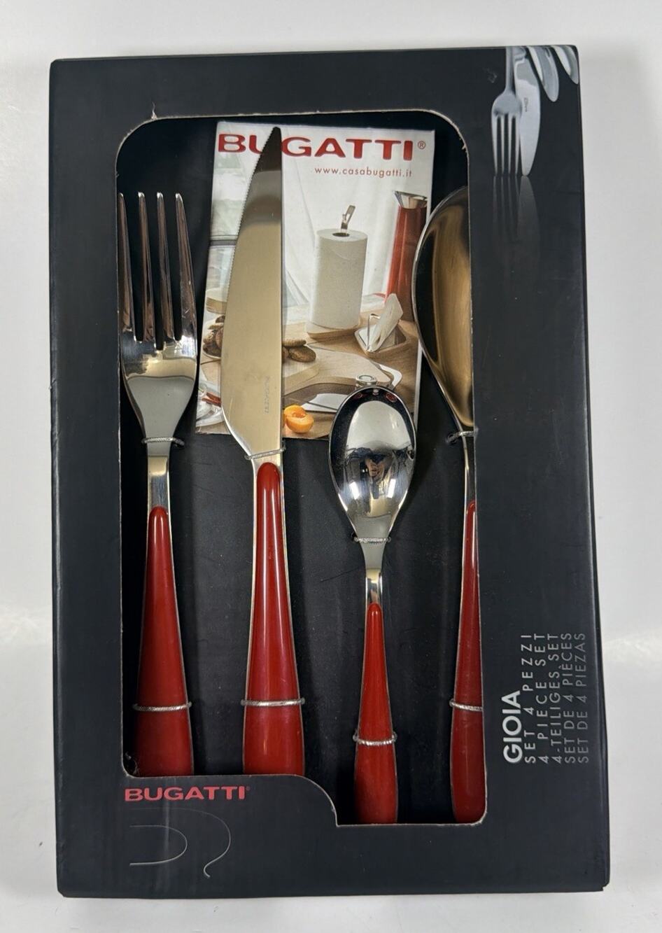 Red Bugatti Gioia 4 Piece Cutlery Set - New - Read